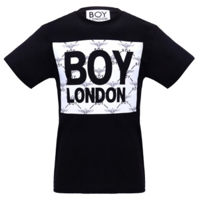 boy london 伦敦男孩 男士黑色白框字母短袖t恤 vb1011 blk